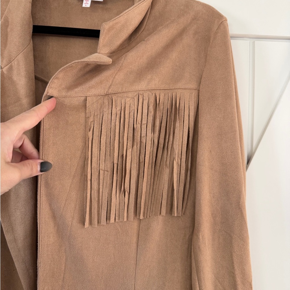 TCEC Mocha Suede Fringe Blazer Jacket - Picture 6 of 11